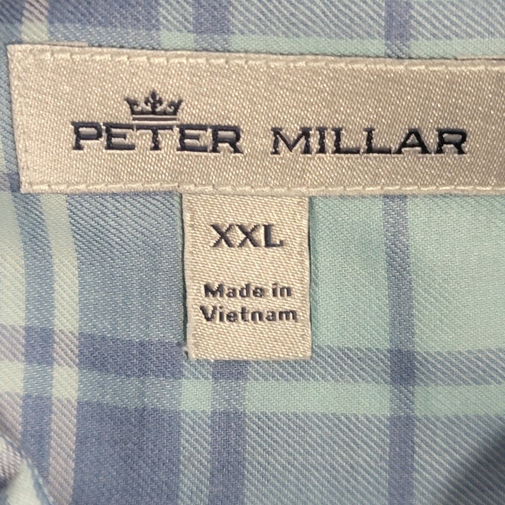 Peter Millar Mens XXL Blue Plaid Island Shirt Long Sleeve Cotton Button Down - Picture 7 of 12